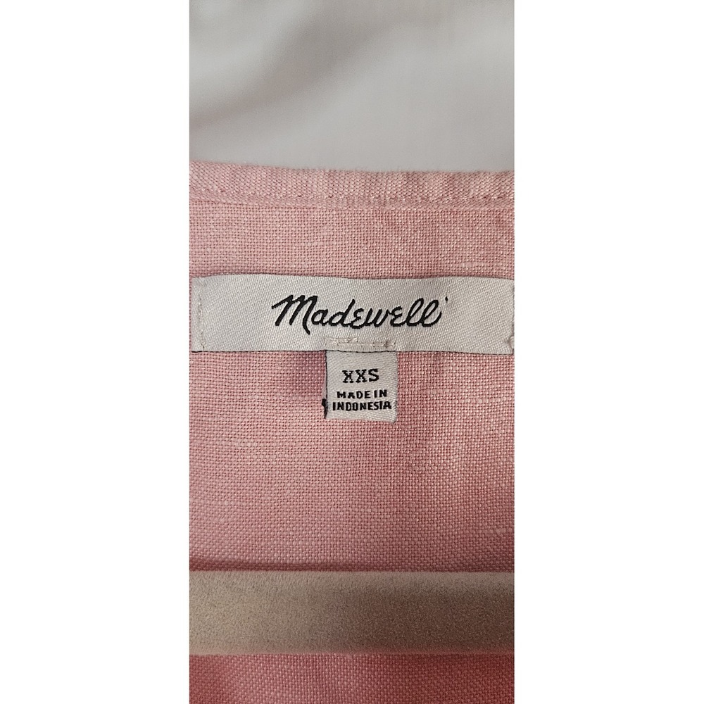 Madewell Linen cotton puff elbow sleeve tassel tie button up Jumpsuit pink XXS - Picture 4 of 11